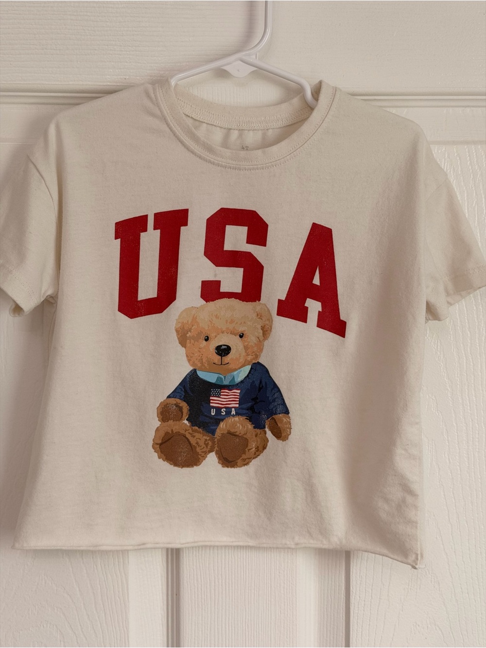 Girls USA Bear Graphic Shirt, 4th of July T Shirt Patriotic Bear Tee Size 4T